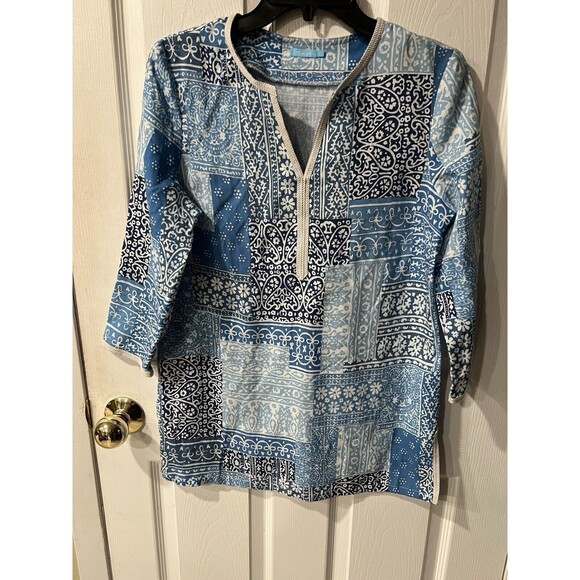 J MCLAUGHLIN Top Womens S Pullover Paisley Tunic Casual Longline Patchwork boho - Picture 8 of 8